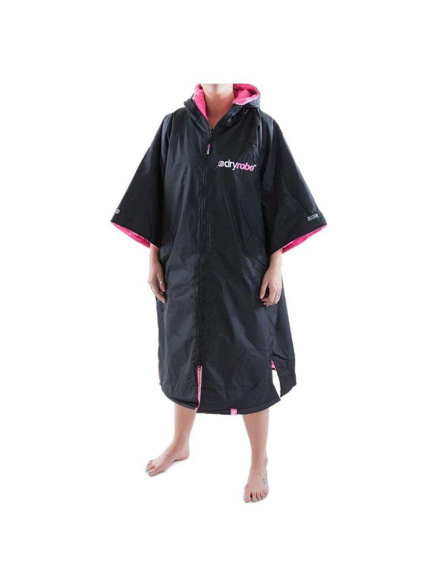 Wetsuits * | Dryrobe Advance Short Sleeve Changing Robe Medium Black/Pink Fashion