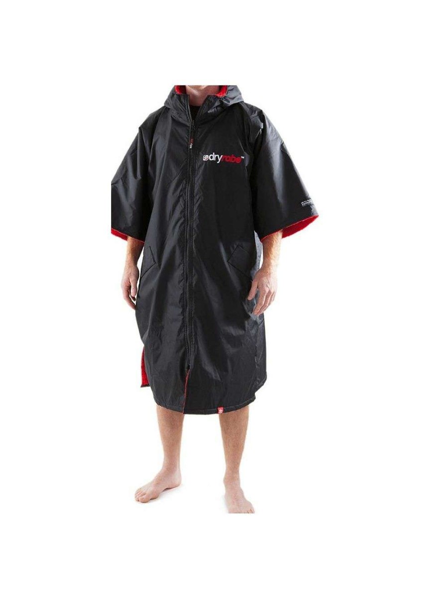 Wetsuits * | Dryrobe Advance Short Sleeve Changing Robe Large Black/Red Good Quality