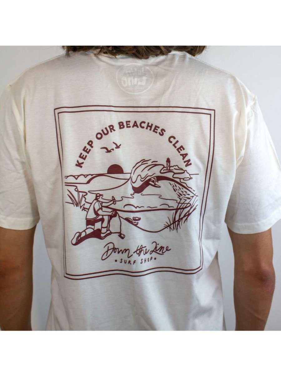 Clothing * | Dtl Surf Co. Beach Clean Tee Natural/Burgundy Down-The-Line-Surf-Co Exclusive