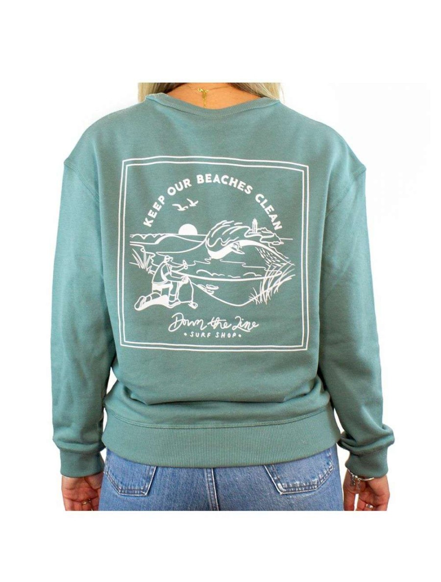 Clothing * | Dtl Surf Co. Women'S Crew Sweatshirt Sage Down-The-Line-Surf-Co Good Quality