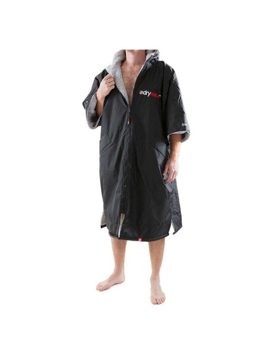 Wetsuits * | Dryrobe Advance Short Sleeve Changing Robe Medium Black/Grey Good Quality