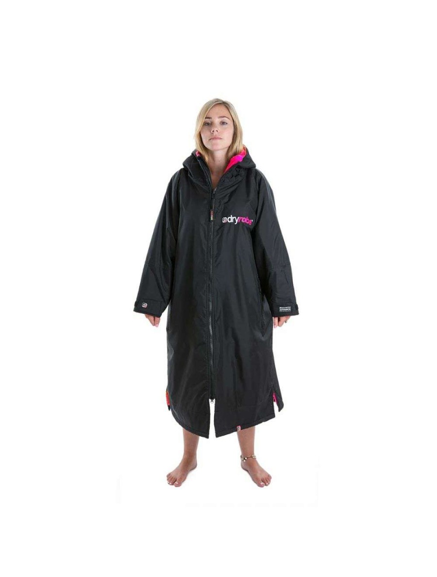 Wetsuits * | Dryrobe Advance Long Sleeve Changing Robe Black/Pink Fashion